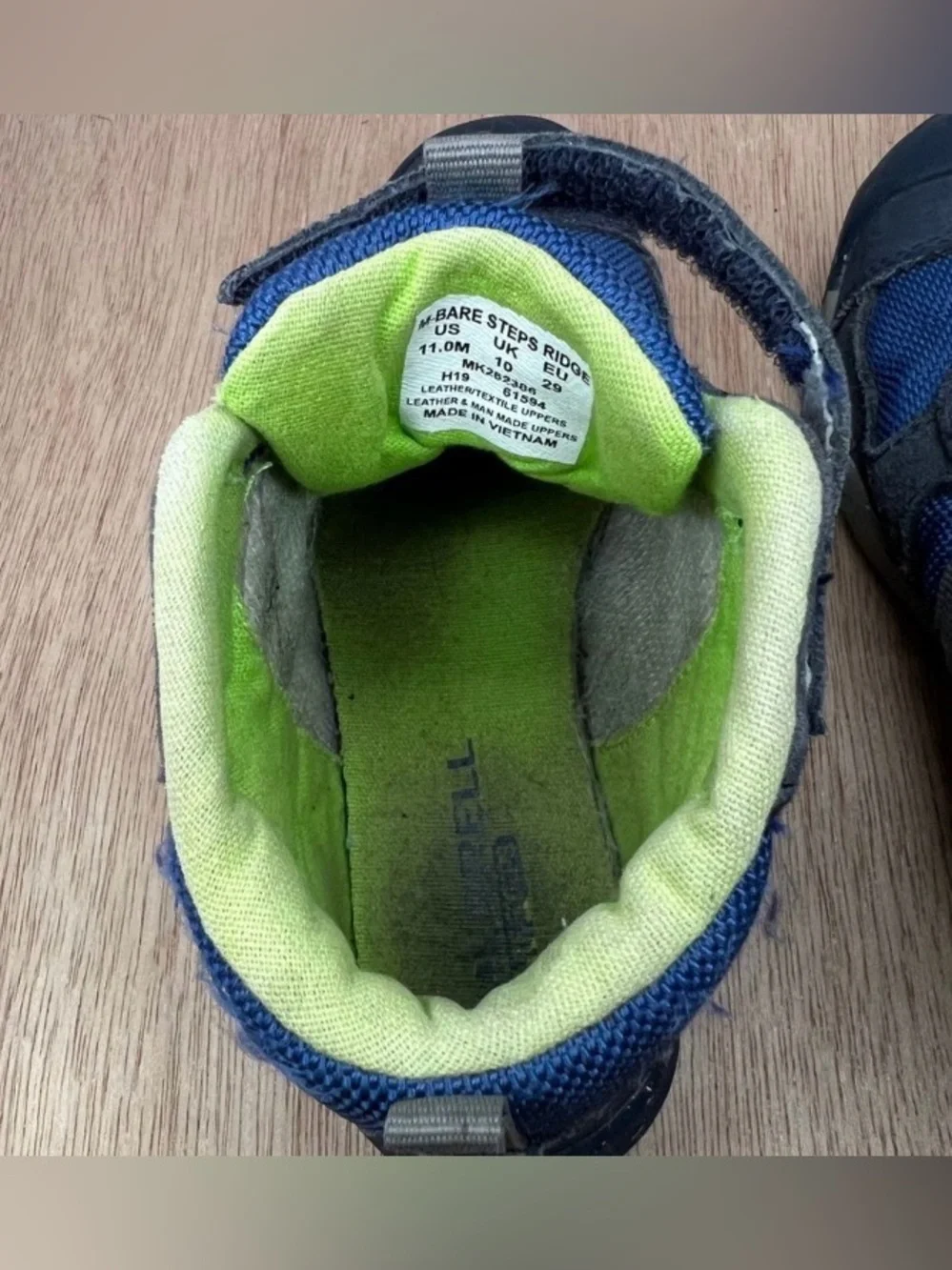 Merrell Bare Steps Ridge Kids 11M Blue Water Repellent Hiking Boots MK262386